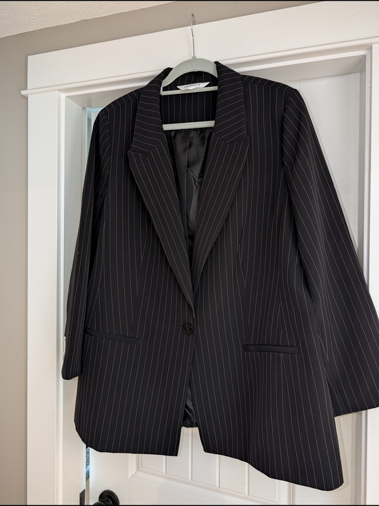 Addition Elle Jackets & Blazers - Black Pinstripe Single-Button Blazer